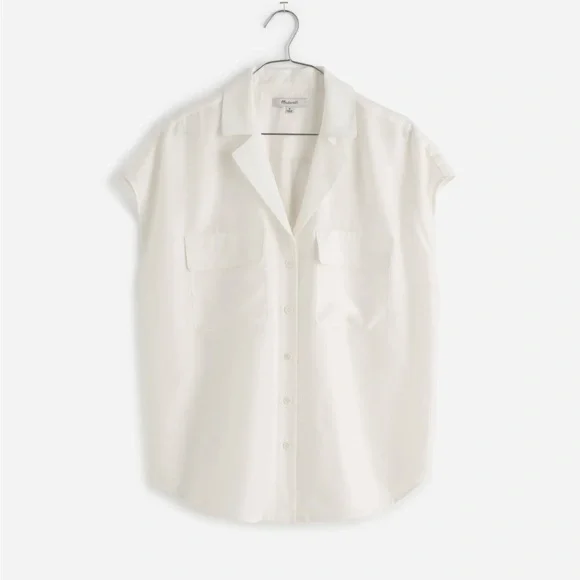NWT! Madewell Silk Drapey Patch-Pocket Sleeveless Shirt | Lighthouse | Small - Picture 6 of 13